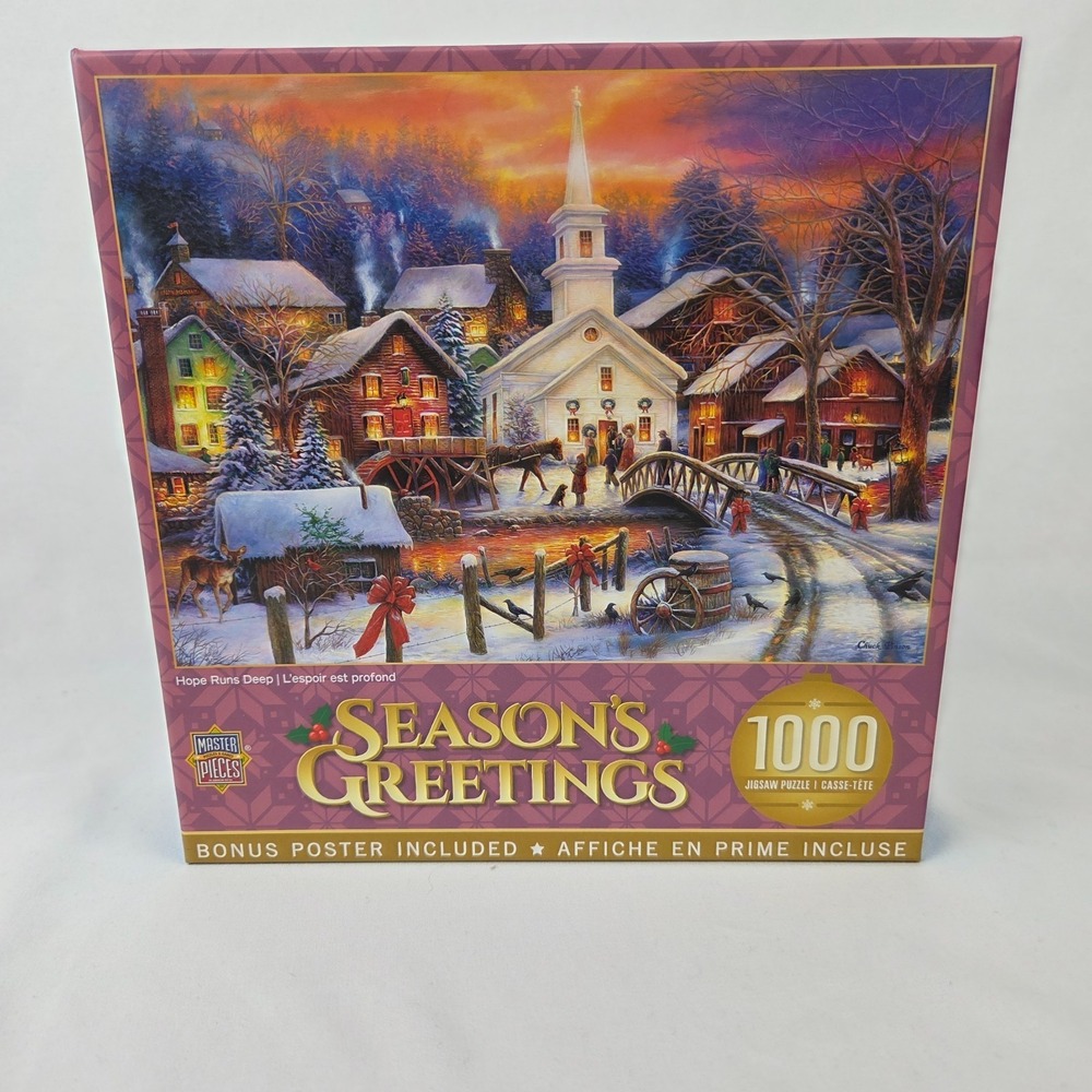 New Sealed MasterPieces Season's Greetings "Hope Runs Deep" 1000 Pc Puzzle